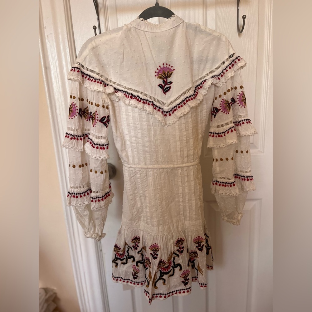FARM Rio Stitch Embroidered Horses White Ruffle Dress with Floral Accents XXS - Picture 5 of 10